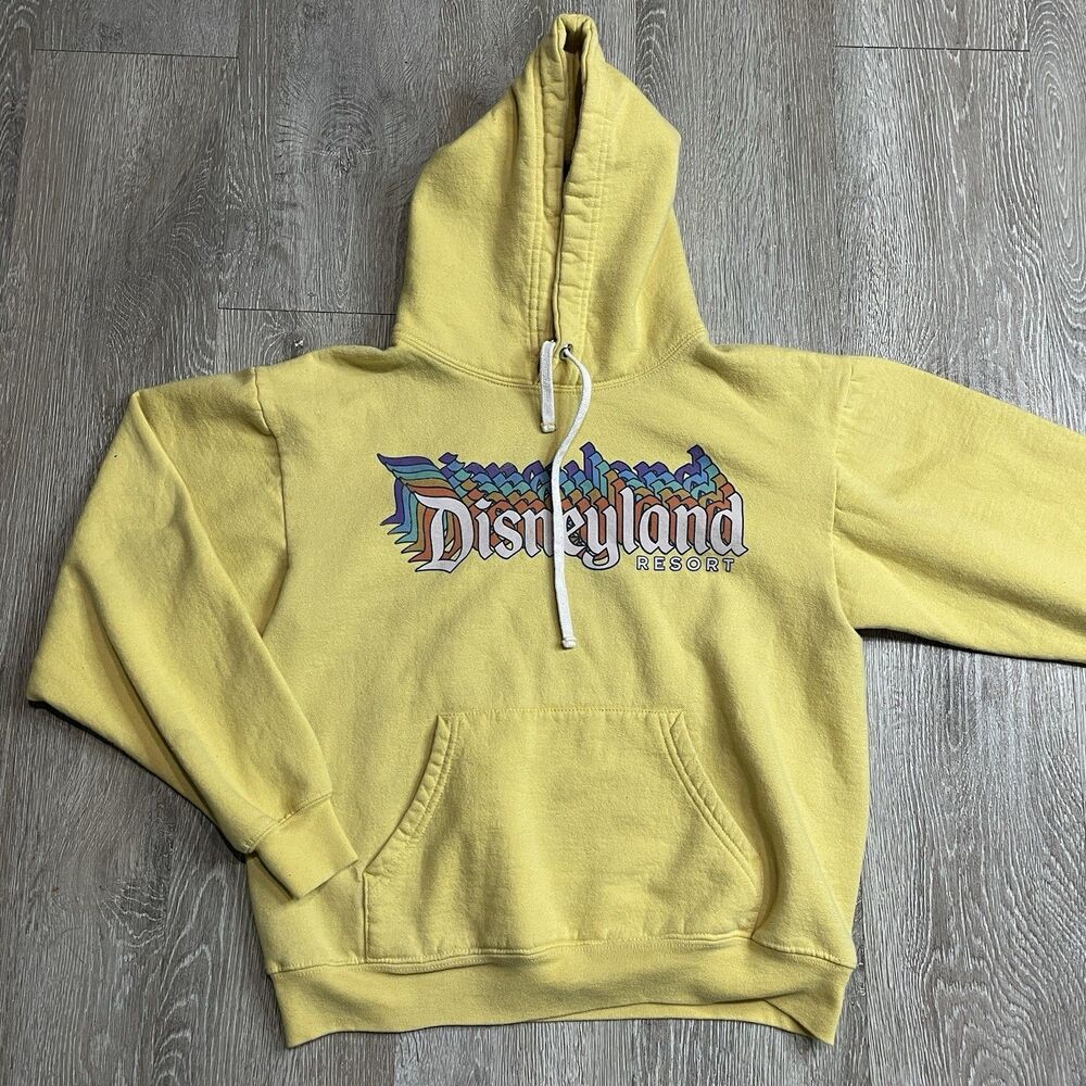 Disney Parks Disneyland Resort Retro Rainbow Hoodie Sweatshirt Yellow Small